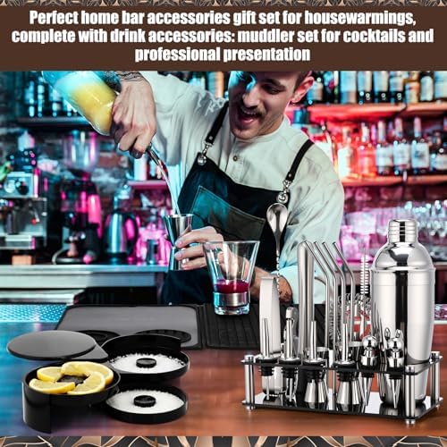 28 Pcs Cocktail Shaker Set and Bartender Kit with Stand, 18 x 12 Inch