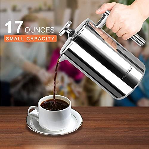 Secura French Press with 4 Replacement Screens, 17 Ounces