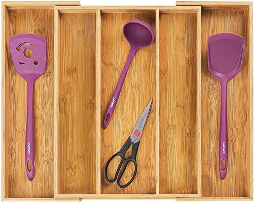 Utoplike 4 pcs Bamboo Kitchen Drawer Dividers Expandable Drawer