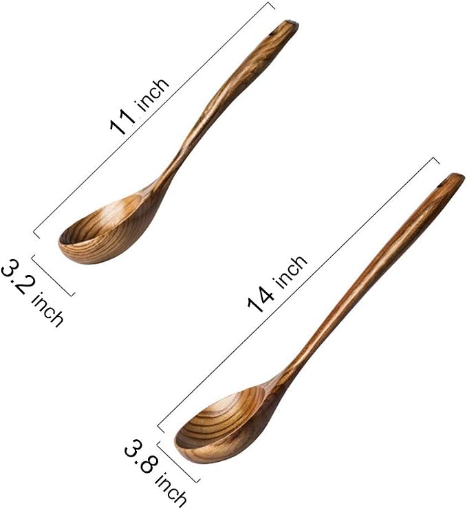 2 Pcs Wooden Spoon Ladle for Cooking Spoons Best Non Toxic Kitchen Tools -14 - Image 5