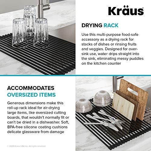 Kraus KRM-10DG Over-Sink Roll-Up Dish Drying Rack, Dark Grey