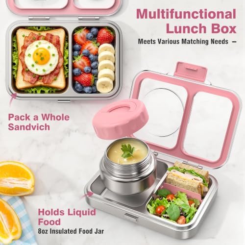 LOHASOK Stainless Steel Bento Lunch Box for Kids with Soup Thermo