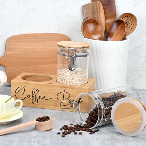 Glass Coffee Canister Set with Bamboo Shelf & Spoon - 2 Airtight