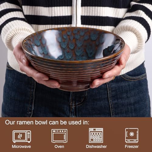 Ceramic Japanese Ramen Bowl Set, 2 Sets Asian Pho Udon Soup Noodle