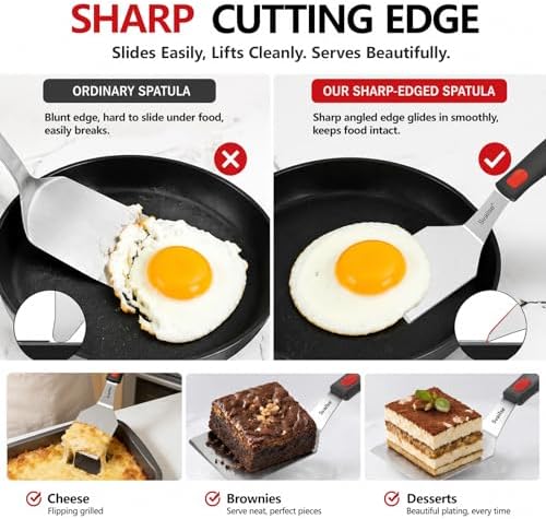 Metal Spatula of 2, Stainless Steel Solid & Slotted Turner Set