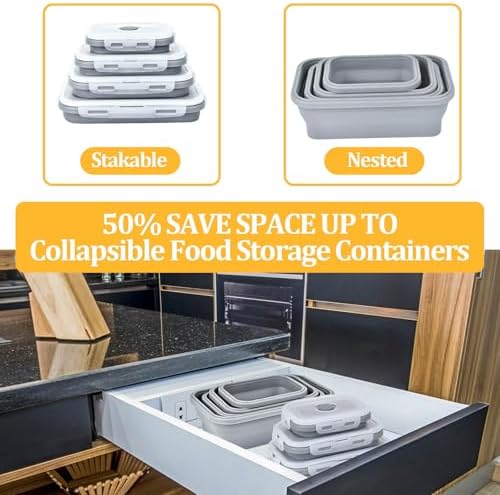 Collapsible Silicone Food Storage Container, Meal Prep Food Storage