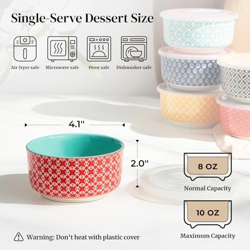 DOWAN 8 oz Ramekins with Lids Oven Safe for Creme Brulee, Ceramic