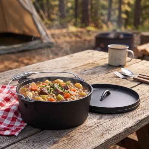 8 Piece cast iron dutch oven camping set. 4.5 Qt cast iron pot with lid and Lifter Handle；2.1qt pot handle with lid；10In Pans ；Camping Tripod with；Grill Cookware Skillet Sets，Car carry-on storage box