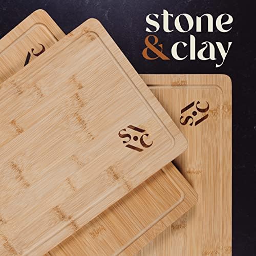 Stone & Clay Bamboo Wood Cutting Boards - Set of 3