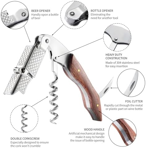 3-Pack Professional Waiter Corkscrew Wine Key with Leather Protection