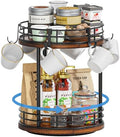 Rotating Coffee Mug Holder Rack Stand, 2 Tier Wooden Coffee Station
