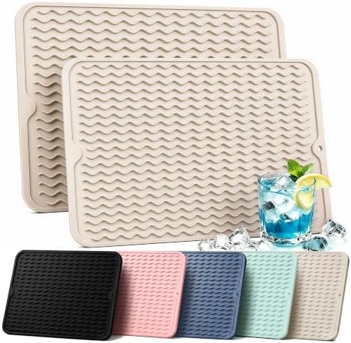 2 Pack Silicone Dish Drying Mat for Kitchen Counter Dining Place Mats