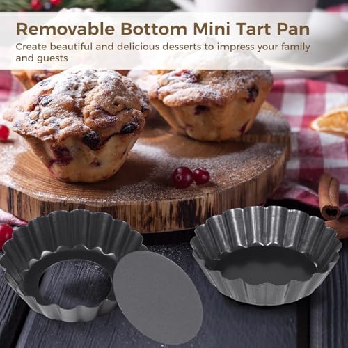 Set of 16 Mini Removable Bottom Tart Pans, 3 Inches Nonstick Fluted
