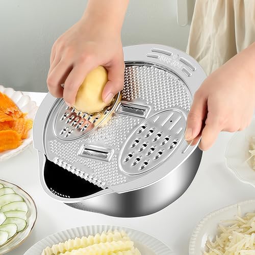 4-in-1 Stainless Steel Flat Grater & Slicer, Fine/Medium/Coarse Grate