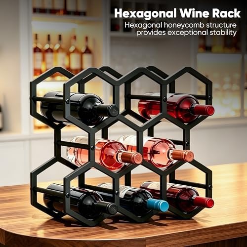 3-Tier Hexagon Metal Countertop Wine Rack, 8 Bottles Tabletop Wine