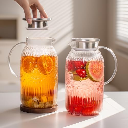 Bandesun Vintage Glass Pitcher with Lid, Heat Resistant Borosilicate