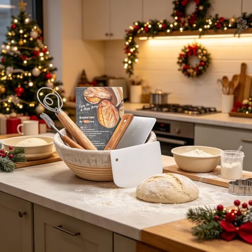 Banneton Bread Proofing Basket Set with Brochure & Baking Supplies