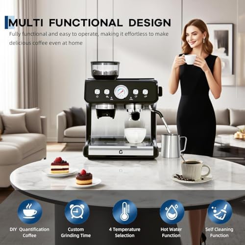 Deluxe Espresso Machine with Double Boiler, Burr Grinder