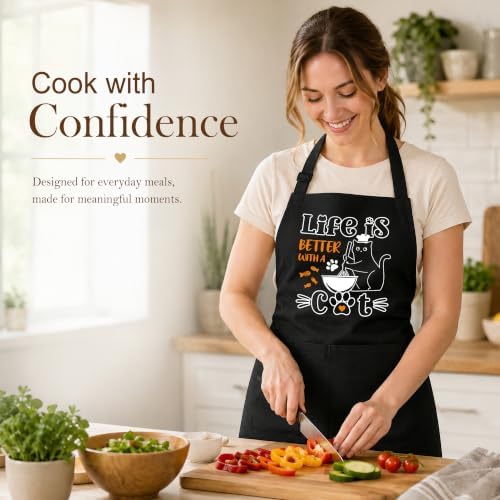 Black Cat Cooking Apron with Pockets