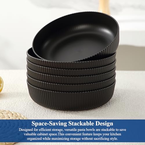 HOMQUEN Pasta Bowls Set of 6, 37oz Salad Bowls Black Soup Bowls, Large