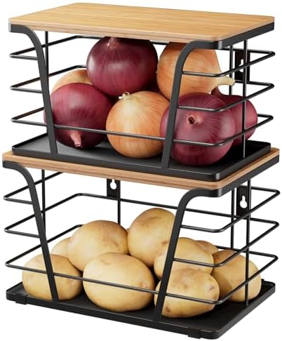 2 Pack Potato and Onion Storage Bins, Stackable Kitchen and Pantry