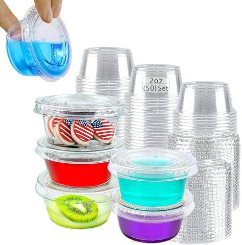 Plastic Portion Cups with Lids [2 oz, 50 Sets] Disposable, Leak-Proof
