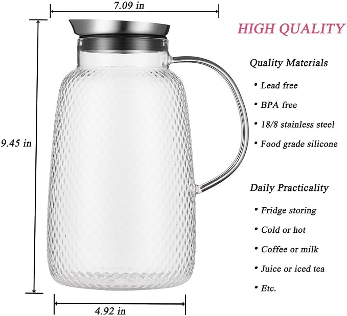 Purefold Pitcher with Lid, 78 oz Glass Jug with Stainless Steel Lid - Image 3