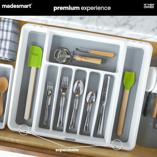 madesmart Classic Expandable Compartment Silverware Tray, White