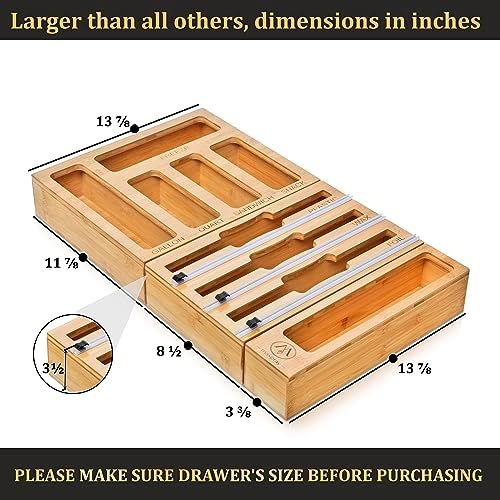 9 in 1 Bamboo Drawer Organizer for Kitchen — Zip Top Bag, Foil and
