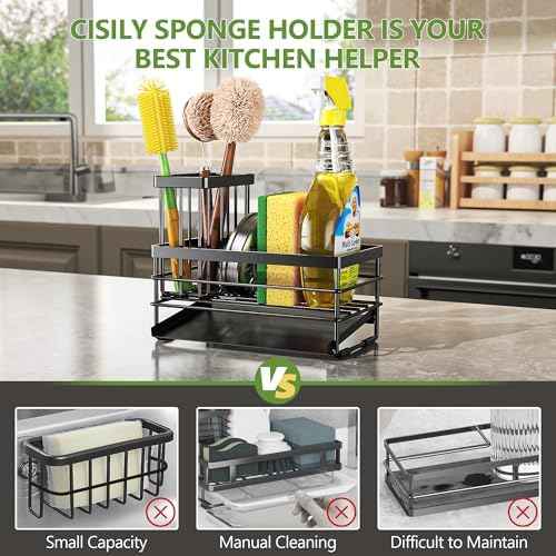 Cisily Stainless Steel Sink Caddy with Brush Holder