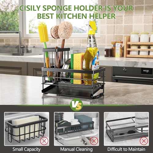 Cisily Stainless Steel Sink Caddy with Brush Holder