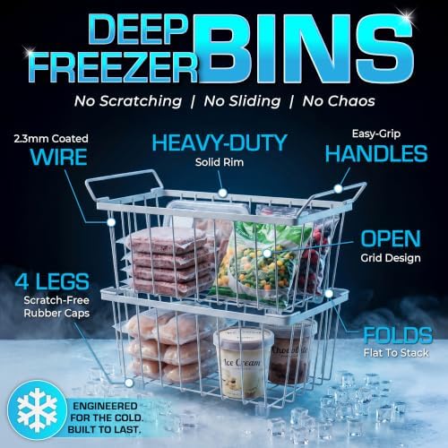 Deep Freezer Organizer Bins, 4-Pack, White
