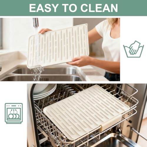 Silicone Kitchen Countertop Dish Drying Mat with Water Collection Tray