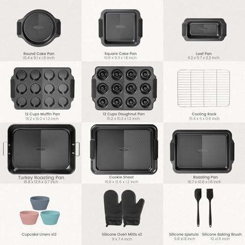 Kikcoin 25-Piece Nonstick Baking Pans Set with Large Turkey Roasting