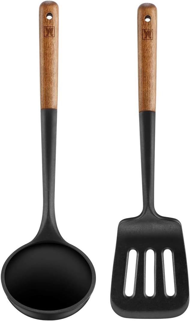 WAGENSTEIGER Set of 2pc Silicone Cooking Utensils: Wooden Handle Slotted by Wagensteiger
