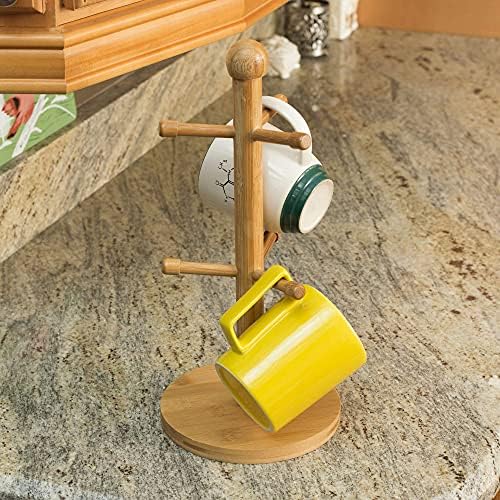 Home Basics Bamboo Mug Tree, Holds Up to 6 Coffee Cups, Free Standing