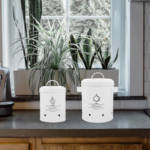2Pcs White Iron Onion Potato Garlic Storage Bins, Kitchen Canisters