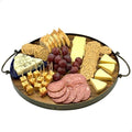 Round Acacia Wood Serving Tray, Handles, 14", Rustic Farmhouse Ottoman