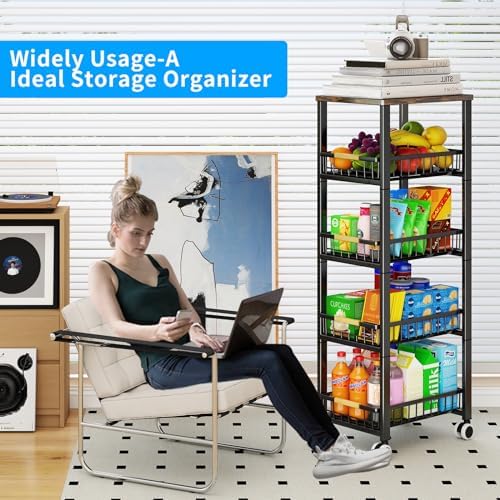 Fruit Vegetable Storage Basket for Kitchen, 5 Tier Large Pull-Out