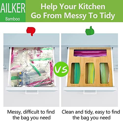 Food Ziplock Bag Storage Organizer For Kitchen Drawer, Bamboo Baggie