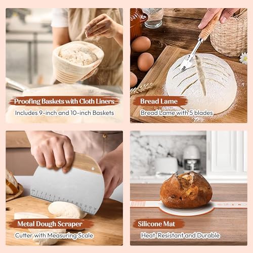 Sourdough Starter Kit with 9” Round & 10” Oval Banneton Bread Proofing