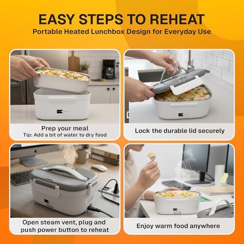 FORABEST Heated Lunch Box, 1 Tray, White Gray
