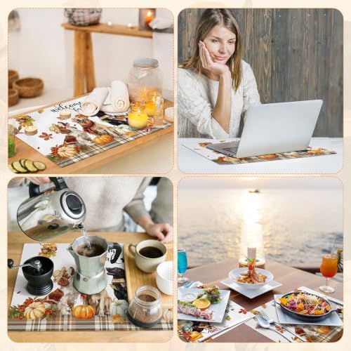 comfoyar Fall Harvest Dog Placemats Set of 4, 12x18 Inch Washable