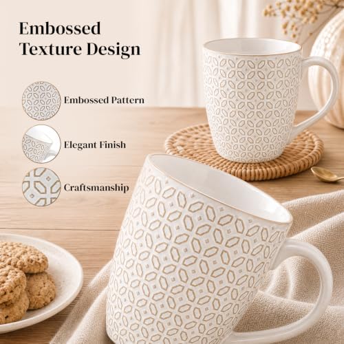 DOWAN Coffee Mugs Set of 6, 19 oz Large Mug, Ceramic Embossment