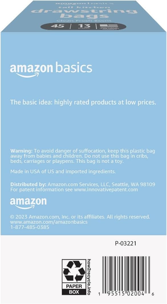 Amazon Basics Tall Kitchen Drawstring Trash Bags, Clean Fresh Scent, 13 Gallon - Image 2