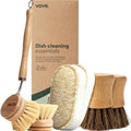 Vove Bamboo Kitchen Cleaning Set, Dish Brush, 2 Scrub Brushes, 2