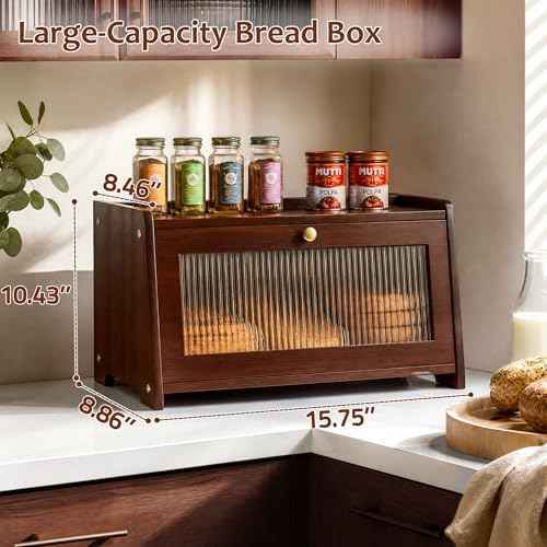 Wooden Bread Box for Kitchen Countertop with Clear Acrylic View Window
