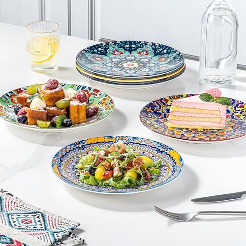 HENXFEN LEAD Boho Ceramic Salad & Dessert Plates Set of 6, 8.5 Inch