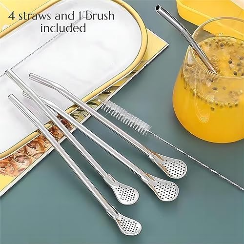 Stainless Steel Spoon Straw 4 Pack Reusable Filter