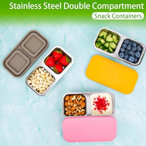 SUMERX 6 Pack Stainless Steel Snack Containers - 2 Compartment